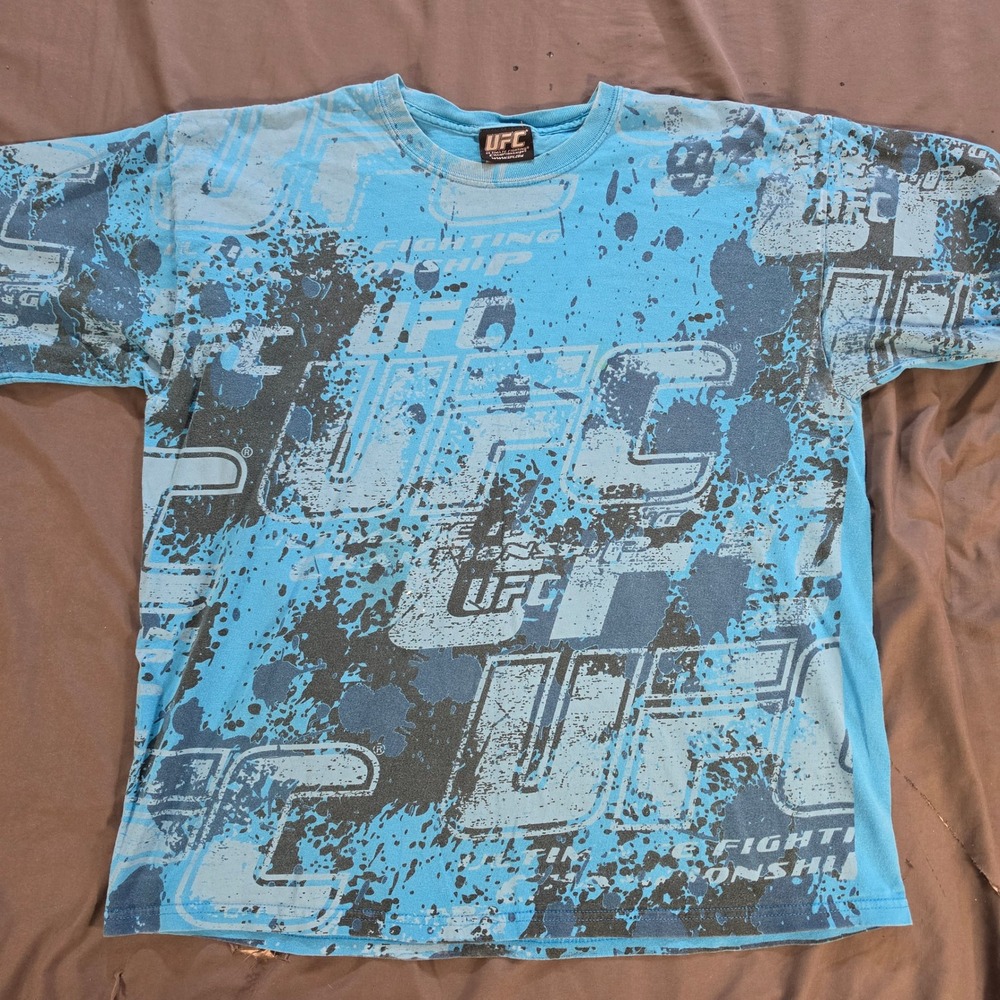 UFC Ultimate Fighting Championship T-Shirt XL Blue All Over Print Graphic MMA
